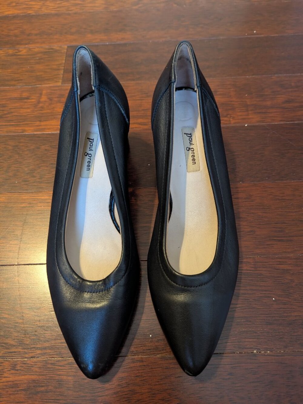 Paul Green Kami Black Leather Pointed Toe Block Heel Pumps Size 5 US / 3 UK